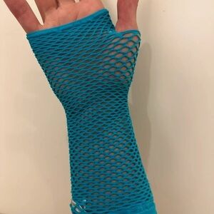 Blue Fishnet Fingerless Gloves